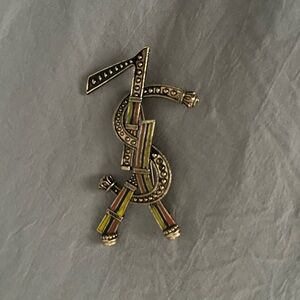 Gold-tone Multicolor Enamel Monogram Brooch